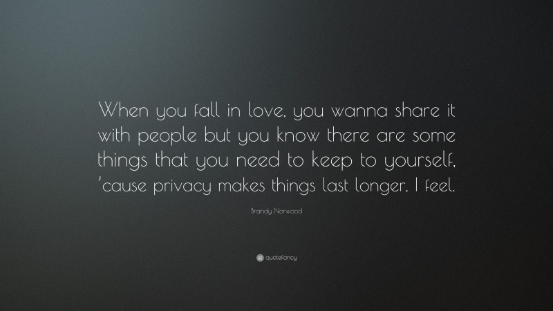 Brandy Norwood Quote: “When you fall in love, you wanna share it with people but you know there are some things that you need to keep to yourself, ’cause privacy makes things last longer, I feel.”