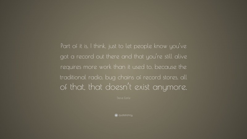 Steve Earle Quote: “Part of it is, I think, just to let people know you’ve got a record out there and that you’re still alive requires more work than it used to, because the traditional radio, bug chains of record stores, all of that, that doesn’t exist anymore.”