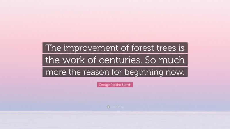 George Perkins Marsh Quote: “The improvement of forest trees is the work of centuries. So much more the reason for beginning now.”