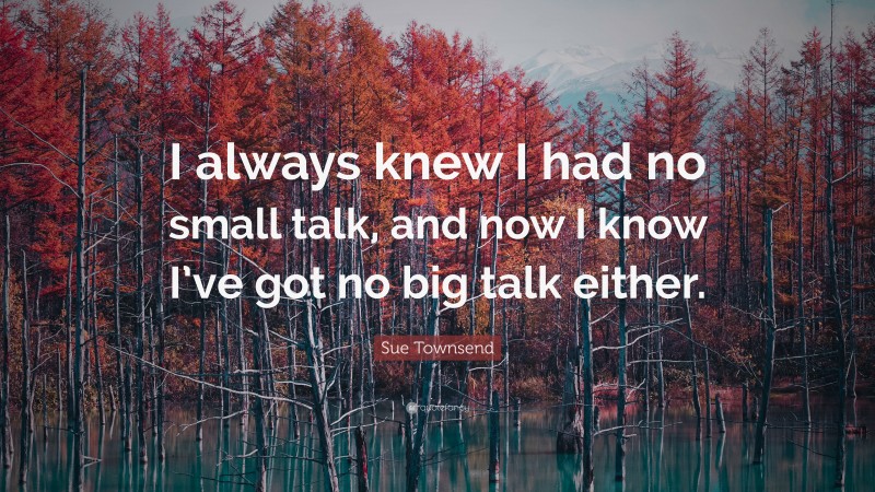 Sue Townsend Quote: “I always knew I had no small talk, and now I know I’ve got no big talk either.”