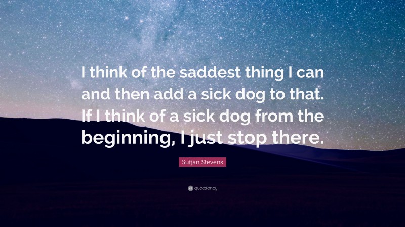 Sufjan Stevens Quote: “I think of the saddest thing I can and then add a sick dog to that. If I think of a sick dog from the beginning, I just stop there.”
