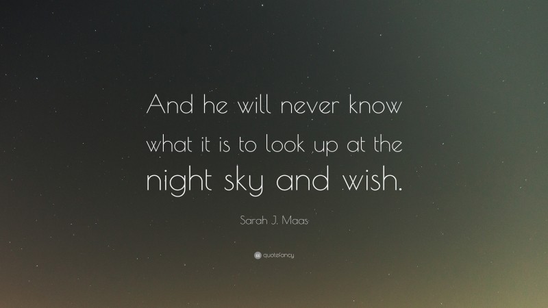 Sarah J. Maas Quote: “And he will never know what it is to look up at the night sky and wish.”