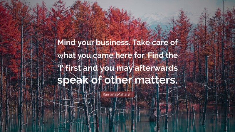 Ramana Maharshi Quote: “Mind your business. Take care of what you came here for. Find the ‘I’ first and you may afterwards speak of other matters.”