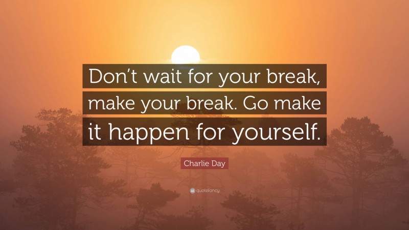 Charlie Day Quote: “Don’t wait for your break, make your break. Go make it happen for yourself.”