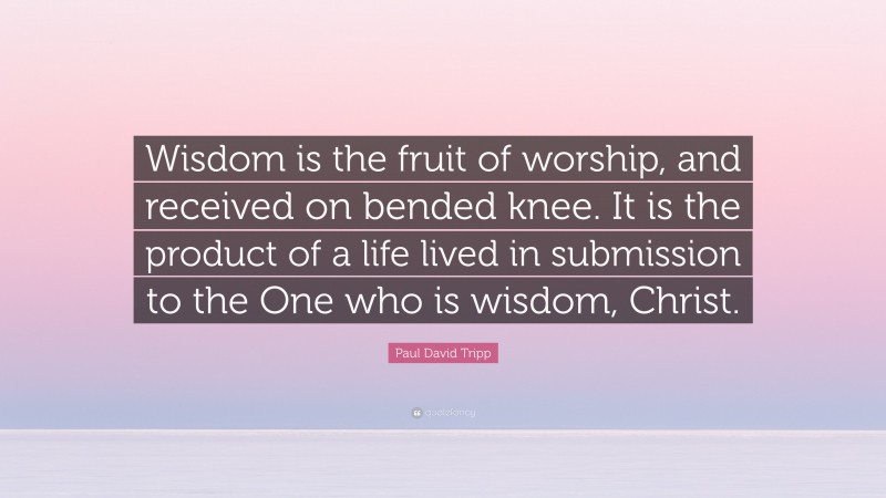 Paul David Tripp Quote: “Wisdom is the fruit of worship, and received on bended knee. It is the product of a life lived in submission to the One who is wisdom, Christ.”