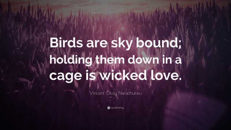 Vincent Okay Nwachukwu Quote: “Birds are sky bound; holding them down in a cage is wicked love.”