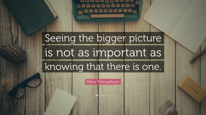 Milos Tomusilovic Quote: “Seeing the bigger picture is not as important as knowing that there is one.”