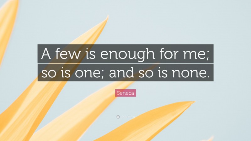 Seneca Quote: “A few is enough for me; so is one; and so is none.”
