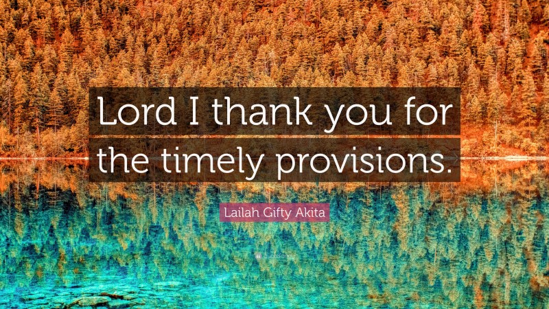 Lailah Gifty Akita Quote: “Lord I thank you for the timely provisions.”