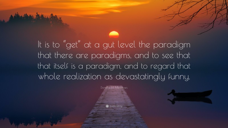 Donella H. Meadows Quote: “It is to “get” at a gut level the paradigm that there are paradigms, and to see that that itself is a paradigm, and to regard that whole realization as devastatingly funny.”