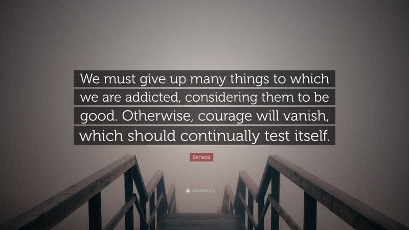 Seneca Quote: “We must give up many things to which we are addicted, considering them to be good. Otherwise, courage will vanish, which should continually test itself.”