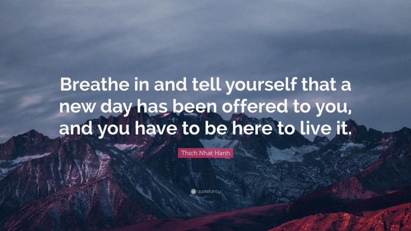 Thich Nhat Hanh Quote: “Breathe in and tell yourself that a new day has been offered to you, and you have to be here to live it.”