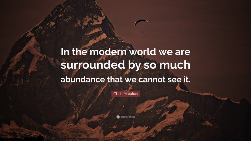 Chris Matakas Quote: “In the modern world we are surrounded by so much abundance that we cannot see it.”