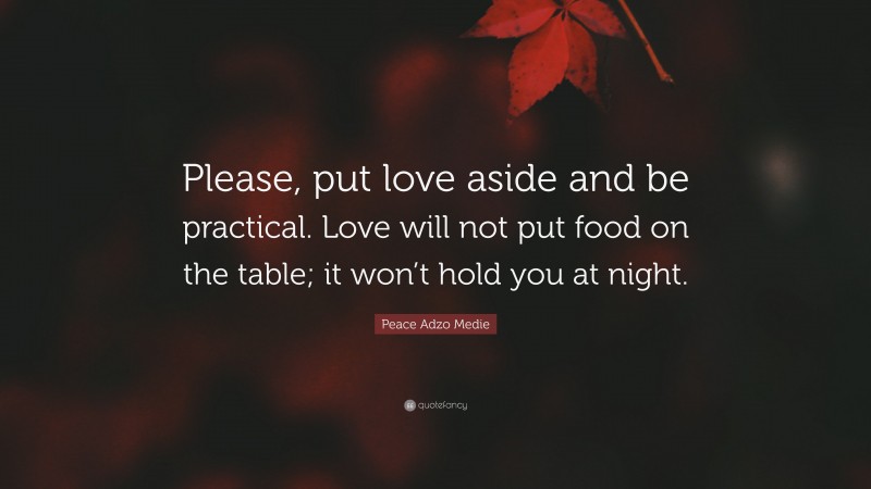 Peace Adzo Medie Quote: “Please, put love aside and be practical. Love will not put food on the table; it won’t hold you at night.”