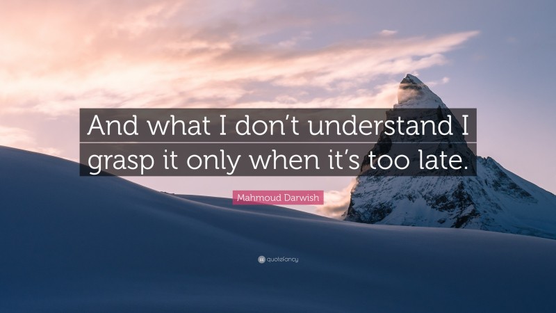 Mahmoud Darwish Quote: “And what I don’t understand I grasp it only when it’s too late.”