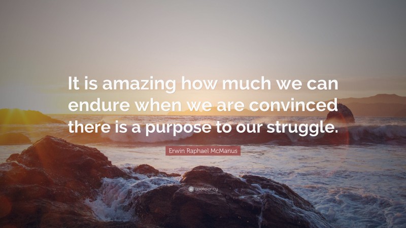 Erwin Raphael McManus Quote: “It is amazing how much we can endure when we are convinced there is a purpose to our struggle.”