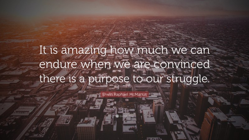 Erwin Raphael McManus Quote: “It is amazing how much we can endure when we are convinced there is a purpose to our struggle.”