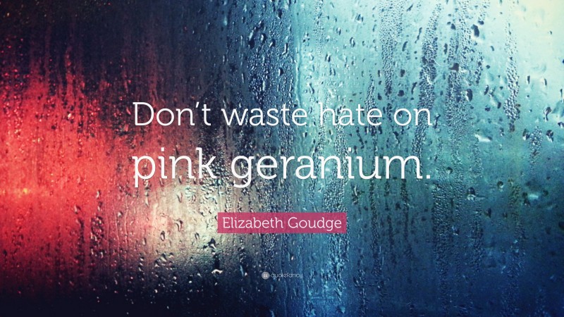 Elizabeth Goudge Quote: “Don’t waste hate on pink geranium.”