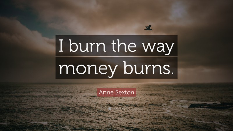 Anne Sexton Quote: “I burn the way money burns.”