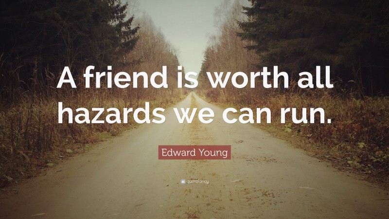 Edward Young Quote: “A friend is worth all hazards we can run.”