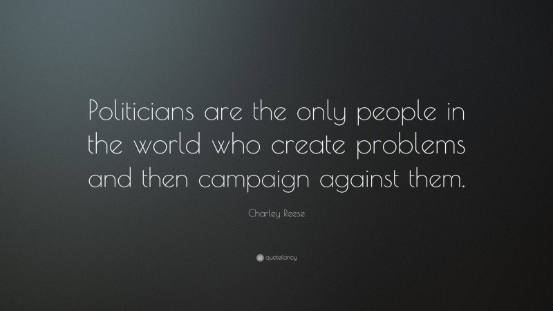 Charley Reese Quote: “Politicians are the only people in the world who create problems and then campaign against them.”
