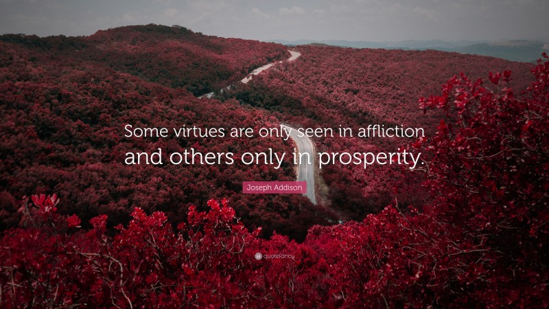 Joseph Addison Quote: “Some virtues are only seen in affliction and others only in prosperity.”