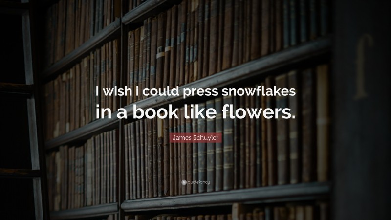 James Schuyler Quote: “I wish i could press snowflakes in a book like flowers.”