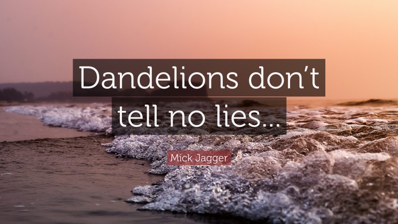 Mick Jagger Quote: “Dandelions don’t tell no lies...”