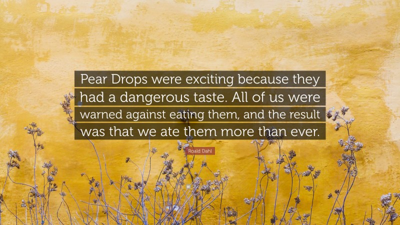Roald Dahl Quote: “Pear Drops were exciting because they had a dangerous taste. All of us were warned against eating them, and the result was that we ate them more than ever.”