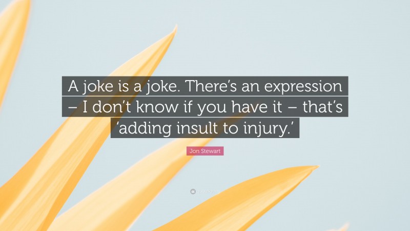 Jon Stewart Quote: “A joke is a joke. There’s an expression – I don’t know if you have it – that’s ‘adding insult to injury.’”