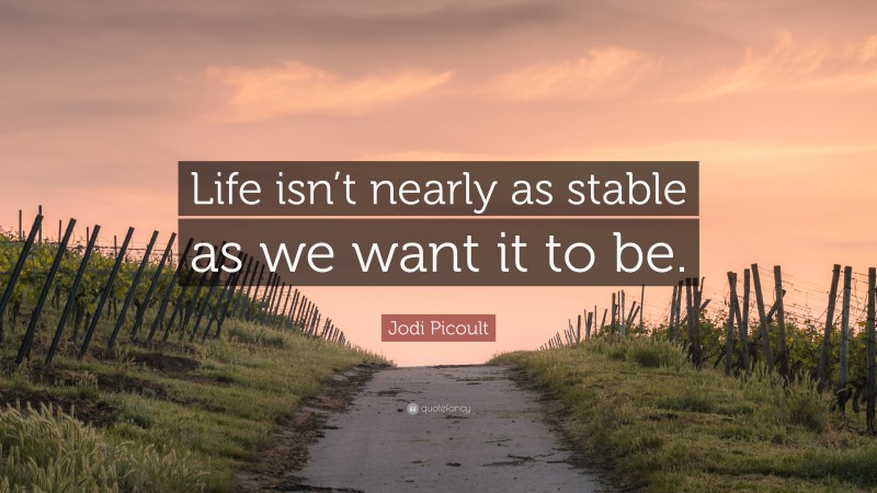 Jodi Picoult Quote: “Life isn’t nearly as stable as we want it to be.”