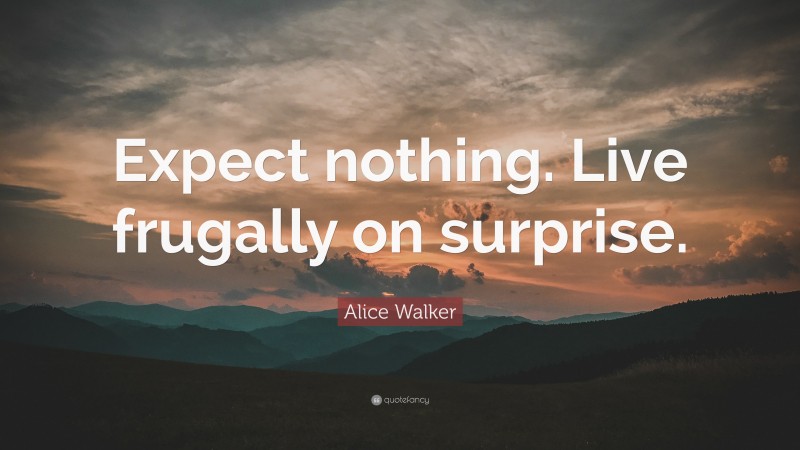 Alice Walker Quote: “Expect nothing. Live frugally on surprise.”