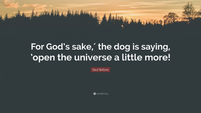 Saul Bellow Quote: “For God’s sake,′ the dog is saying, ’open the universe a little more!”