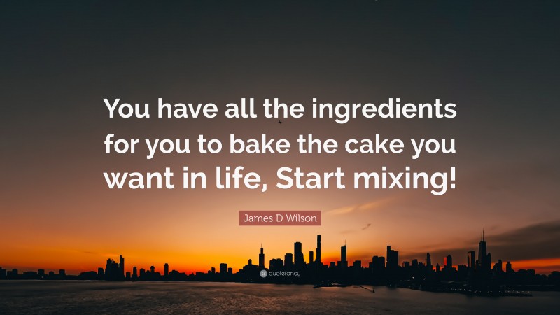 James D Wilson Quote: “You have all the ingredients for you to bake the cake you want in life, Start mixing!”