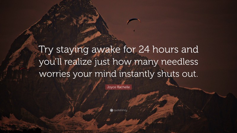 Joyce Rachelle Quote: “Try staying awake for 24 hours and you’ll realize just how many needless worries your mind instantly shuts out.”
