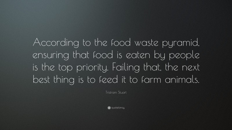 Tristram Stuart Quote: “According to the food waste pyramid, ensuring that food is eaten by people is the top priority. Failing that, the next best thing is to feed it to farm animals.”