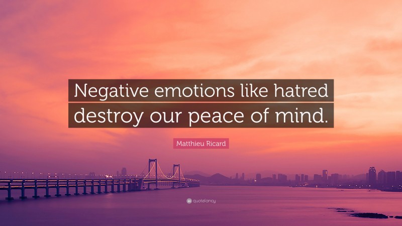 Matthieu Ricard Quote: “Negative emotions like hatred destroy our peace of mind.”