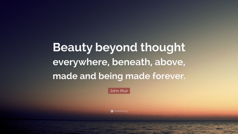 John Muir Quote: “Beauty beyond thought everywhere, beneath, above, made and being made forever.”