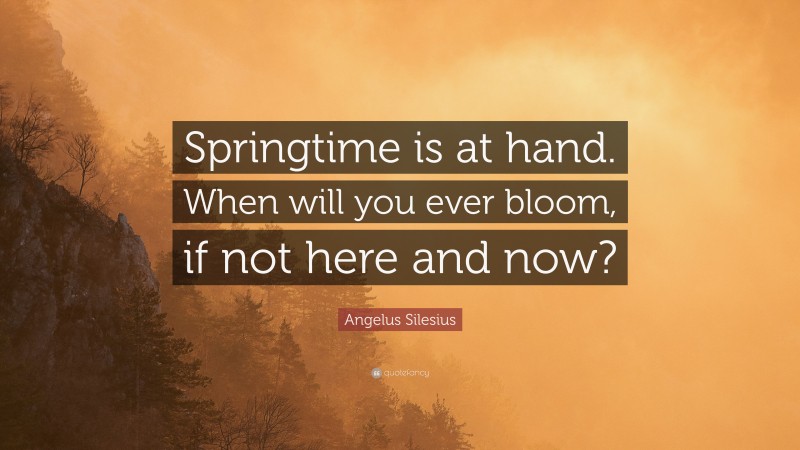 Angelus Silesius Quote: “Springtime is at hand. When will you ever bloom, if not here and now?”
