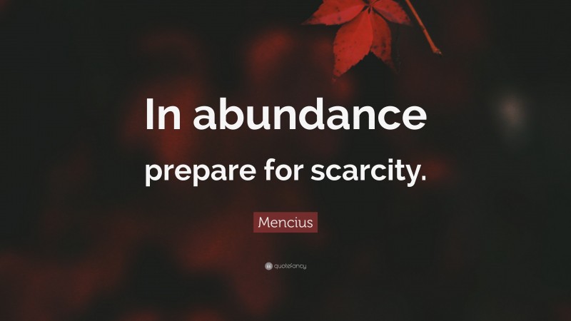 Mencius Quote: “In abundance prepare for scarcity.”