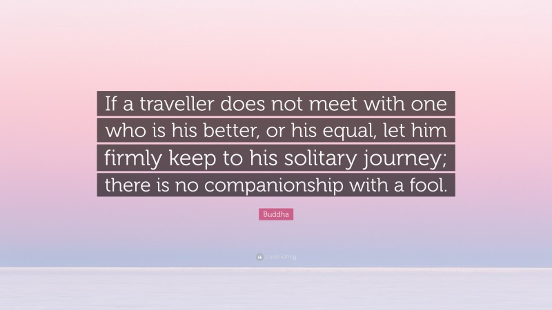 Buddha Quote: “If a traveller does not meet with one who is his better, or his equal, let him firmly keep to his solitary journey; there is no companionship with a fool.”