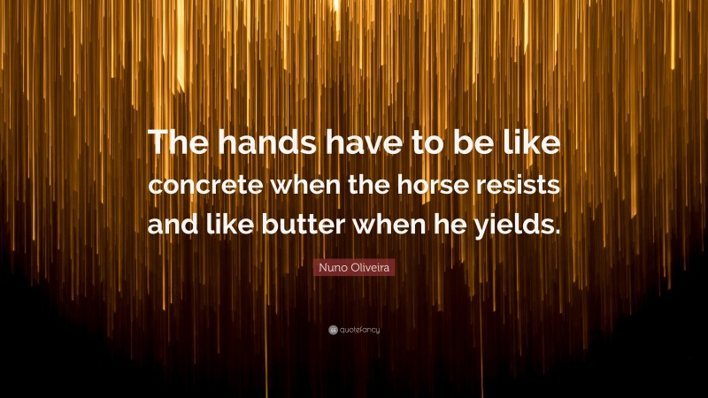 Nuno Oliveira Quote: “The hands have to be like concrete when the horse resists and like butter when he yields.”