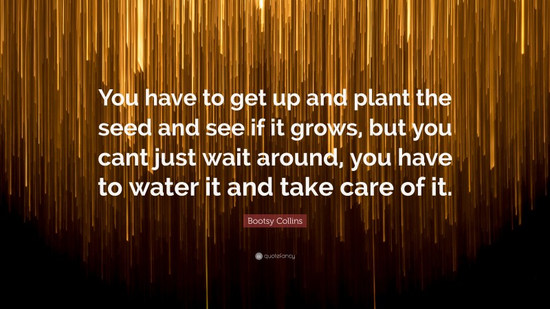 Bootsy Collins Quote: “You have to get up and plant the seed and see if it grows, but you cant just wait around, you have to water it and take care of it.”