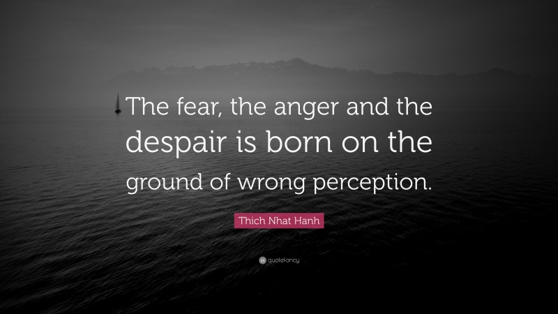 Thich Nhat Hanh Quote: “The fear, the anger and the despair is born on the ground of wrong perception.”