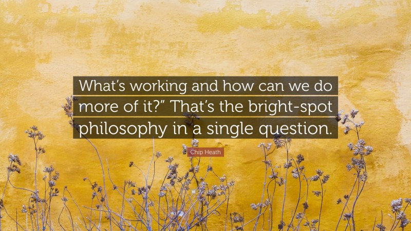 Chip Heath Quote: “What’s working and how can we do more of it?” That’s the bright-spot philosophy in a single question.”