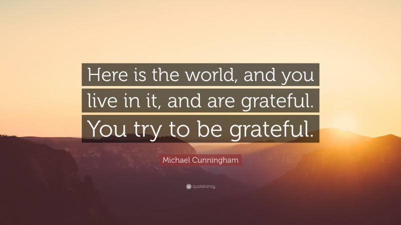 Michael Cunningham Quote: “Here is the world, and you live in it, and are grateful. You try to be grateful.”