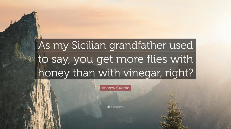 Andrew Cuomo Quote: “As my Sicilian grandfather used to say, you get more flies with honey than with vinegar, right?”