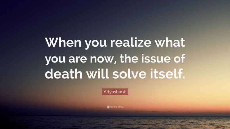 Adyashanti Quote: “When you realize what you are now, the issue of death will solve itself.”