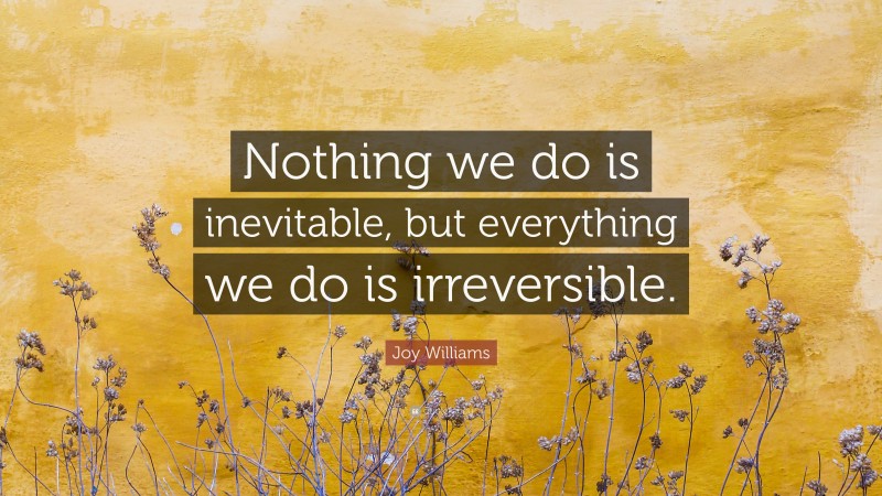 Joy Williams Quote: “Nothing we do is inevitable, but everything we do is irreversible.”