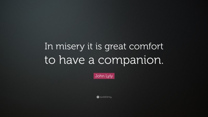 John Lyly Quote: “In misery it is great comfort to have a companion.”